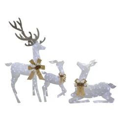 3pc White Deer Family LED Twinkle Outdoor Christmas Yard Art Display 40"
