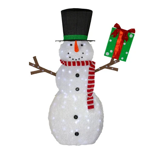 74" White LED Lighted Fluffy Glitter Snowman With Present Outdoor Christmas Figurine 3 74" White LED Lighted Fluffy Glitter Snowman With Present Outdoor Christmas Figurine
