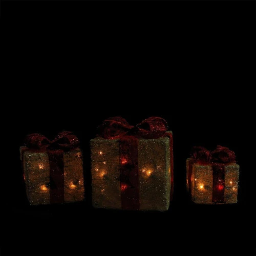 Northlight Set Of 3 Lighted Gold And Red Gift Boxes Christmas Outdoor Decorations 10" 4 Northlight Set Of 3 Lighted Gold And Red Gift Boxes Christmas Outdoor Decorations 10" - Image 2