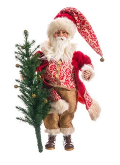 24" Red And White Santa Claus Holding Tree Christmas Tabletop Decor