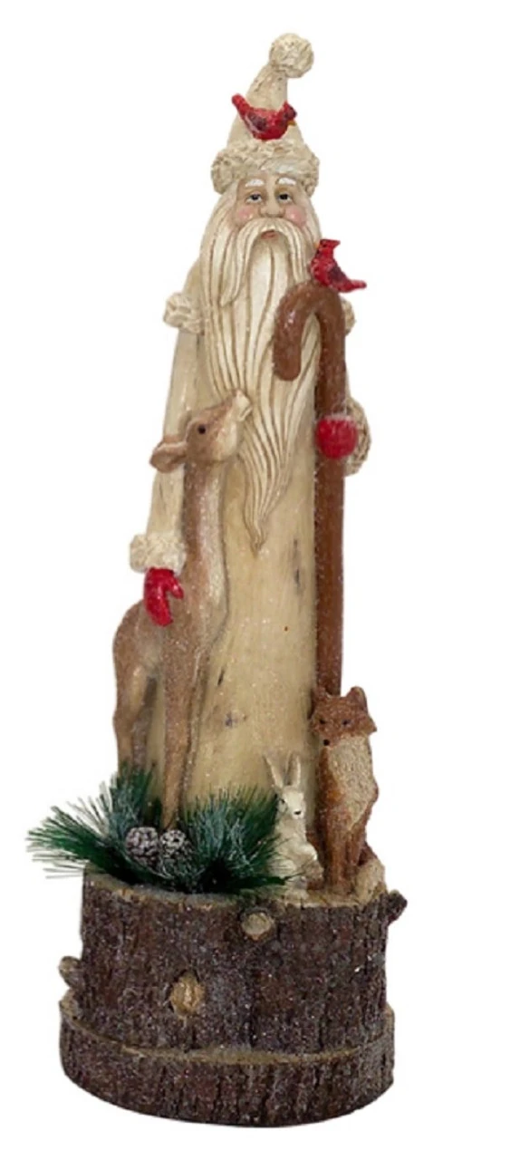 Melrose 15.75" White And Brown Santa With Sheppard Hook Christmas Tabletop Figurine 3 Melrose 15.75" White And Brown Santa With Sheppard Hook Christmas Tabletop Figurine