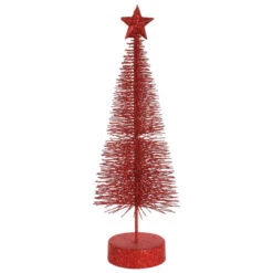Set Of 2 Red Hot Glitter Sisal Artificial Tabletop Christmas Trees 12" - 31089706