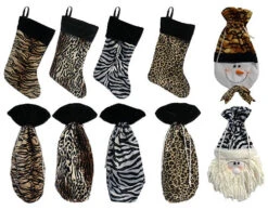 Christmas Decoration Store 32 10-Piece Brown Animal Print Christmas Stocking And Wine Gift Bag Set 15"