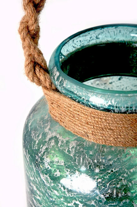 Set Of 2 Silver Mercury Glass Candle Lanterns With Braided Rope Handles 11.5" 4 Set Of 2 Silver Mercury Glass Candle Lanterns With Braided Rope Handles 11.5" - Image 2