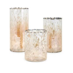 Set Of 3 White And Amber Hurricanes Candle Holders 11.5"
