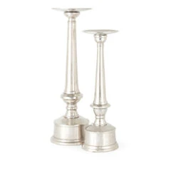 Set Of 2 Silver Colored Traditional Style Candle Holders 28"