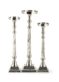 Set Of 3 White And Silver Colored Marble Texture Candle Holders 19" -Christmas Decoration Store imax 23534 3 3 15715.1588351062