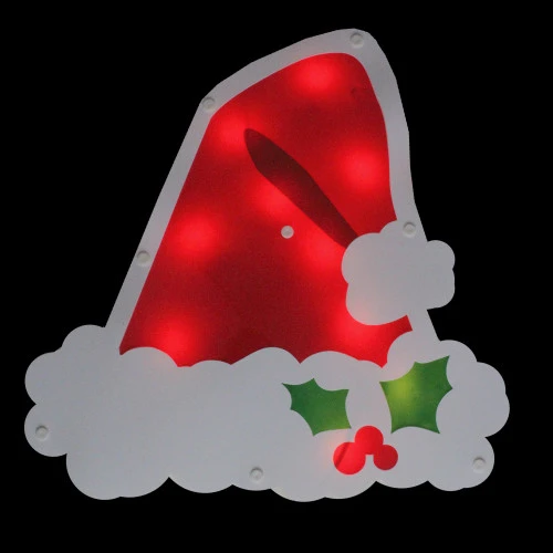Christmas Central 12.5" Lighted White And Red Santa Hat Christmas Window Silhouette Decoration 4 Christmas Central 12.5" Lighted White And Red Santa Hat Christmas Window Silhouette Decoration - Image 2