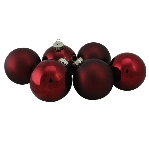 Northlight 6ct Burgundy Red 2-Finish Glass Ball Christmas Ornaments 3.25" (80mm) 3 Northlight 6ct Burgundy Red 2-Finish Glass Ball Christmas Ornaments 3.25" (80mm)