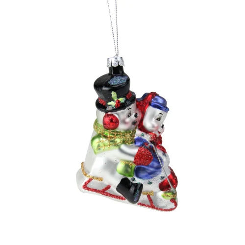 Northlight 4.5" White And Red Cheerful Sledding Snowmen Couple Glass Christmas Ornament 4 Northlight 4.5" White And Red Cheerful Sledding Snowmen Couple Glass Christmas Ornament - Image 2