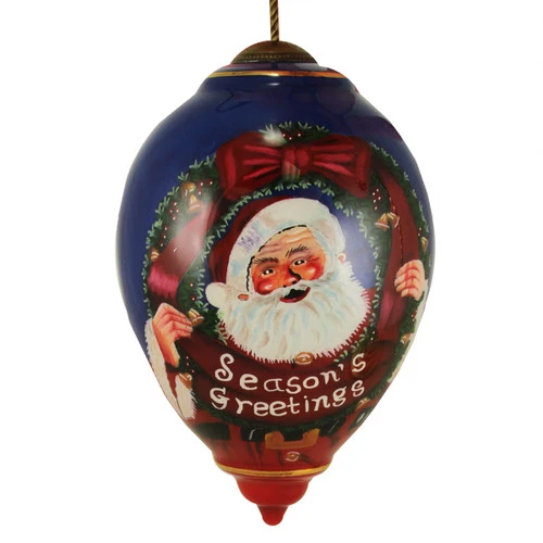 7" Blue And Red "Season's Greetings" Hand-Painted Blown Glass Christmas Finial Ornament 3 7" Blue And Red "Season's Greetings" Hand-Painted Blown Glass Christmas Finial Ornament