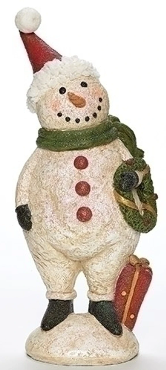 Roman 13" White And Red Glittered Plumpy Christmas Snowman Figure With Wreath Tabletop 3 Roman 13" White And Red Glittered Plumpy Christmas Snowman Figure With Wreath Tabletop