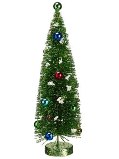 14" Pencil Pre Decorated Flocked Glitter Bottle Brush Artificial Christmas Tree - Unlit