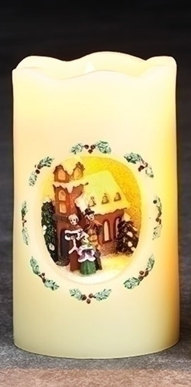 Roman 5" Ivory White And Brown Carolers Scene Flickering Flame-less LED Candle 3 Roman 5" Ivory White And Brown Carolers Scene Flickering Flame-less LED Candle