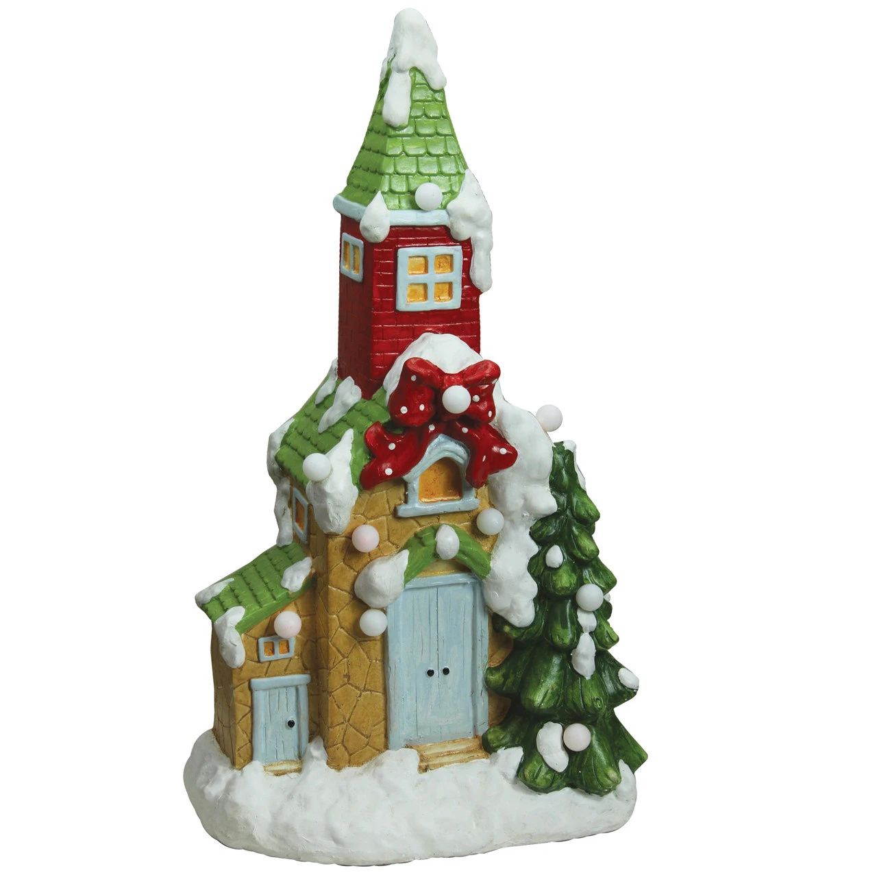 Northlight 21.25" Green And White Pre-Lit LED Snow Covered Church Christmas Tabletop Figurine 3 Northlight 21.25" Green And White Pre-Lit LED Snow Covered Church Christmas Tabletop Figurine