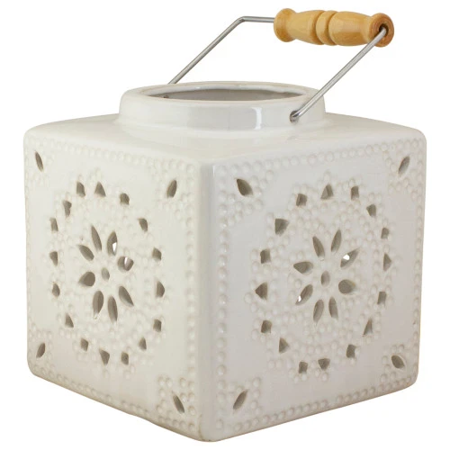 6.75" White Crackle Finish Square Mosaic Cut Out Candle Lantern 3 6.75" White Crackle Finish Square Mosaic Cut Out Candle Lantern