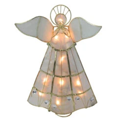 Kurt Adler 9.75" Lighted Gold Capiz Angel Trumpeter Christmas Tree Topper - Clear Lights