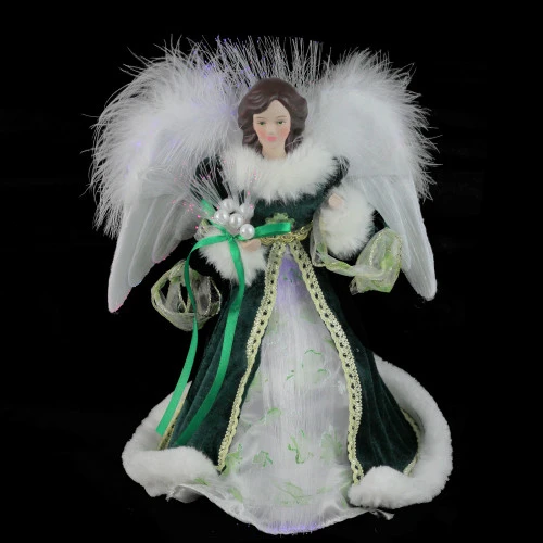 Kurt Adler 12" Fiber Optic Luck Of The Irish Angel In Shamrock Dress Christmas Tree Topper 5 Kurt Adler 12" Fiber Optic Luck Of The Irish Angel In Shamrock Dress Christmas Tree Topper - Image 3
