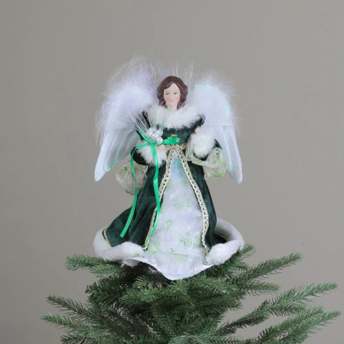 Kurt Adler 12" Fiber Optic Luck Of The Irish Angel In Shamrock Dress Christmas Tree Topper 6 Kurt Adler 12" Fiber Optic Luck Of The Irish Angel In Shamrock Dress Christmas Tree Topper - Image 4