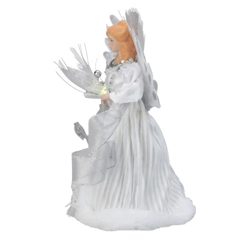 Kurt Adler 12" Silver And White LED Lighted Fiber Optic Angel Christmas Tree Topper 4 Kurt Adler 12" Silver And White LED Lighted Fiber Optic Angel Christmas Tree Topper - Image 2