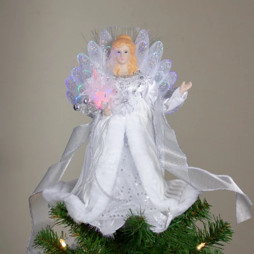 Kurt Adler 12" Silver And White LED Lighted Fiber Optic Angel Christmas Tree Topper 8 Kurt Adler 12" Silver And White LED Lighted Fiber Optic Angel Christmas Tree Topper - Image 6