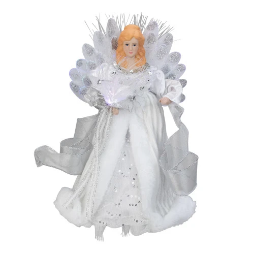 Kurt Adler 12" Silver And White LED Lighted Fiber Optic Angel Christmas Tree Topper 3 Kurt Adler 12" Silver And White LED Lighted Fiber Optic Angel Christmas Tree Topper