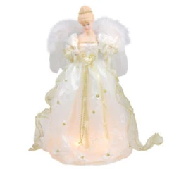 Kurt Adler 16" Lighted Ivory And Gold Angel Christmas Tree Topper - Clear Lights