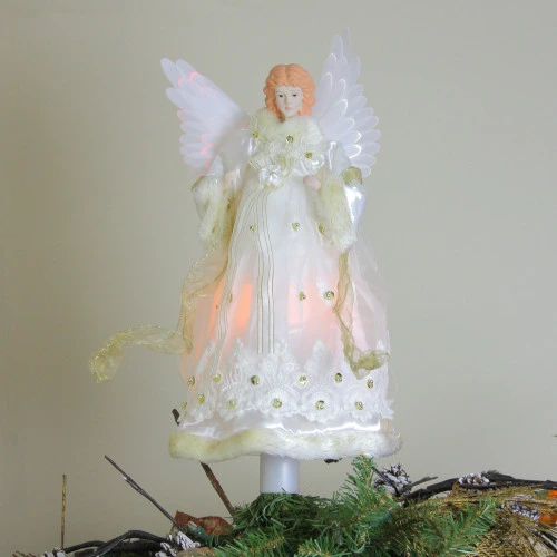 Kurt Adler 16" Lighted Gold Fiber Optic Animated Porcelain Angel Christmas Tree Topper 5 Kurt Adler 16" Lighted Gold Fiber Optic Animated Porcelain Angel Christmas Tree Topper - Image 3
