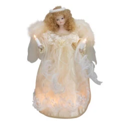 Kurt Adler 12" Lighted Ivory Angel With Halo Christmas Tree Topper - Clear Lights