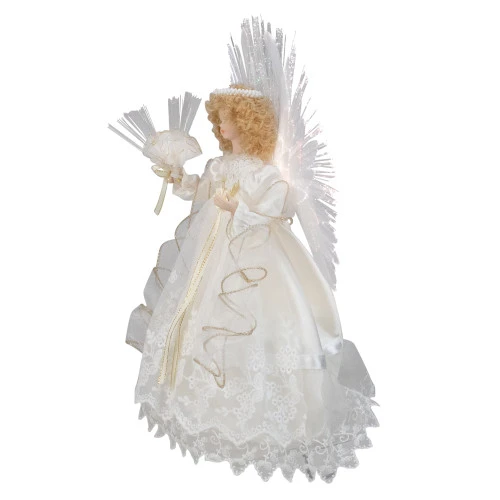 Kurt Adler 14" Lighted White Fiber Optic Floral Angel Christmas Tree Topper - Multi-Color LED Lights 4 Kurt Adler 14" Lighted White Fiber Optic Floral Angel Christmas Tree Topper - Multi-Color LED Lights - Image 2