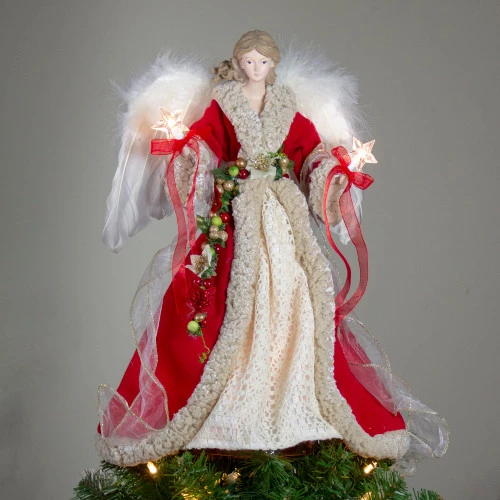 Kurt Adler 16" Red And Ivory Poinsettia Angel Christmas Tree Topper - 33752004 7 Kurt Adler 16" Red And Ivory Poinsettia Angel Christmas Tree Topper - 33752004 - Image 5