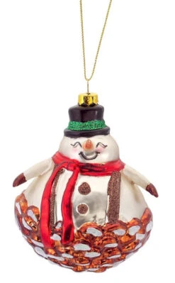 Melrose 4" Red And White Shiny Glittered Pine Cone Glass Snowman Christmas Ornament