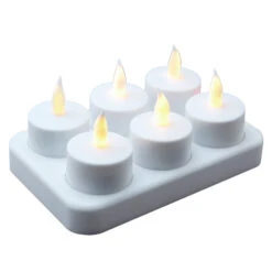 Pack Of 6 White Rechargeable Flameless LED Lighted Flickering Tea Light Candles
