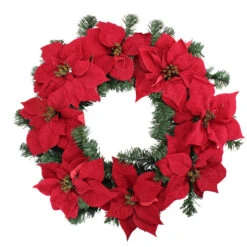 Pre-Lit Poinsettia Artificial Christmas Wreath - 24-Inch, Clear LED Lights