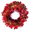 Red And Gold Leaf Artificial Thanksgiving Tinsel Wreath, 24-Inch