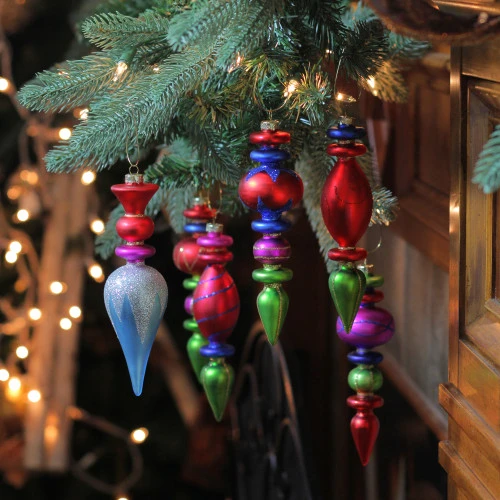 Northlight 6ct Red And Green 3-Finish Glass Christmas Finial Ornaments 6.5" (165mm) 4 Northlight 6ct Red And Green 3-Finish Glass Christmas Finial Ornaments 6.5" (165mm) - Image 2