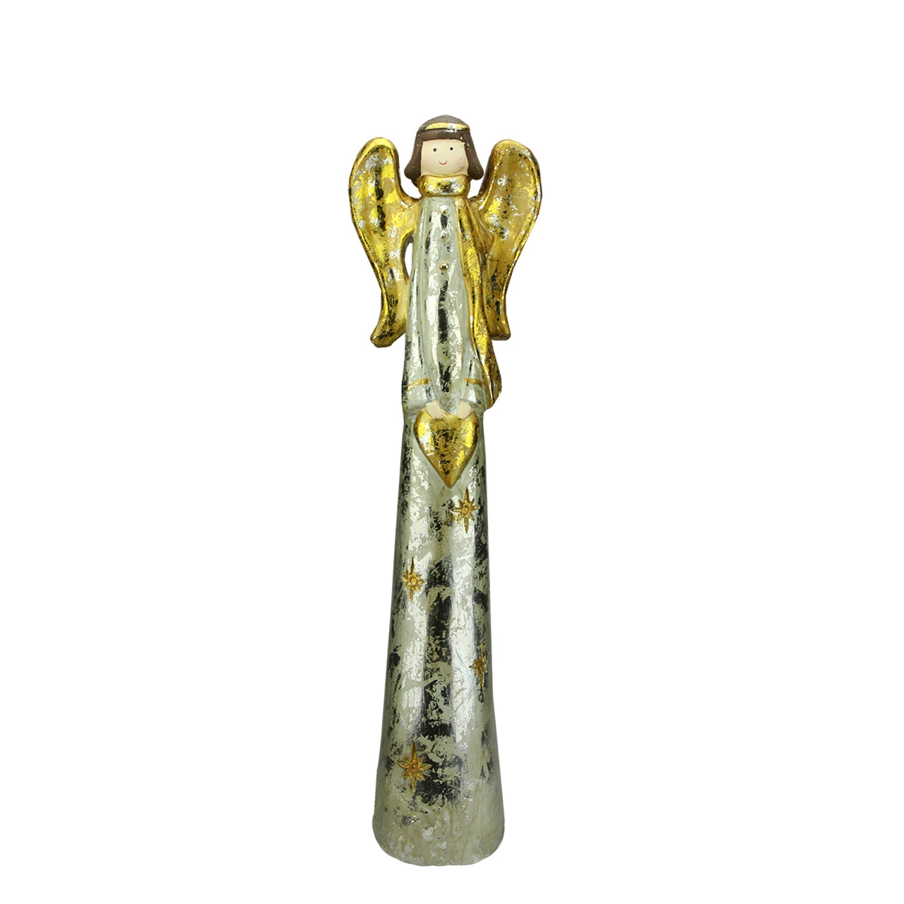 23.5" Silver And Gold Distressed Finish Angel With Heart Christmas Tabletop Figurine 3 23.5" Silver And Gold Distressed Finish Angel With Heart Christmas Tabletop Figurine
