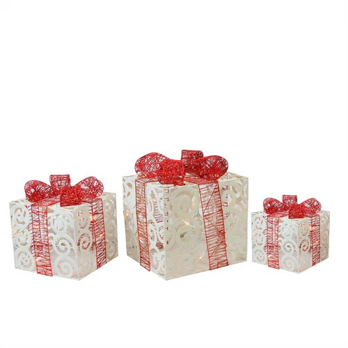 Northlight Set Of 3 Lighted White Swirl Glitter Gift Boxes Christmas Outdoor Decorations 10" 3 Northlight Set Of 3 Lighted White Swirl Glitter Gift Boxes Christmas Outdoor Decorations 10"