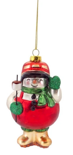 Melrose 5" Red And Silver Camping Snowman Christmas Ornament
