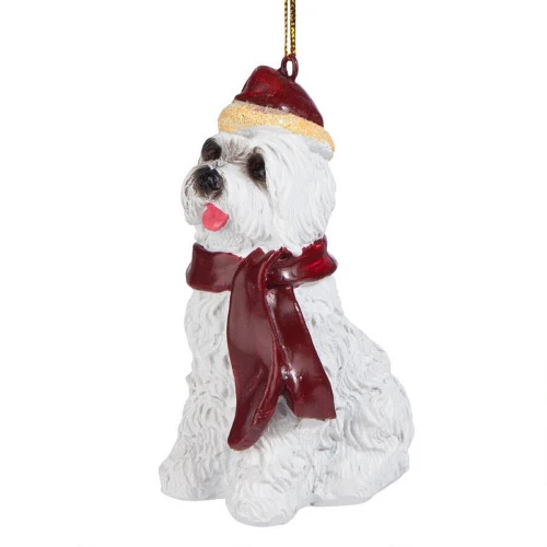 3.5" White Maltese Dog Christmas Ornament 3 3.5" White Maltese Dog Christmas Ornament