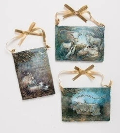 Roman 5" Blue And Gold 'Sing Glory To The Newborn King' Christmas Plaques