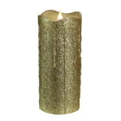 Melrose 7" Battery Operated Gold Glittered Flameless LED Christmas Pillar Candle With Moving Flame