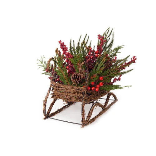Melrose 17" Red And Brown Mixed Pine Berry Sleigh Christmas Tabletop Decor 4 Melrose 17" Red And Brown Mixed Pine Berry Sleigh Christmas Tabletop Decor - Image 2