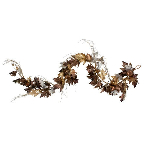 Melrose 6' X 1" Gold And Bronze Maple Leaf With Pears Artificial Christmas Garland - Unlit 3 Melrose 6' X 1" Gold And Bronze Maple Leaf With Pears Artificial Christmas Garland - Unlit