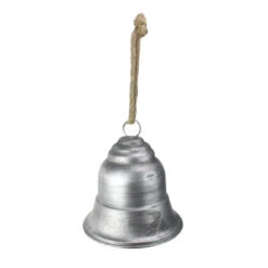 Melrose 9.75" Large Silver Hanging Christmas Bell With Jute Rope
