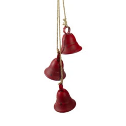Melrose Set Of 3 Red Country Rustic Bells In Twine Christmas Decoration 14.75"