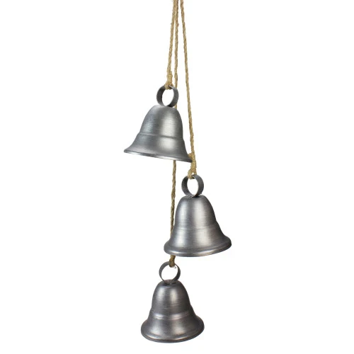 Melrose Set Of 3 Silver Bells In Twine Christmas Decoration 14.75" 3 Melrose Set Of 3 Silver Bells In Twine Christmas Decoration 14.75"