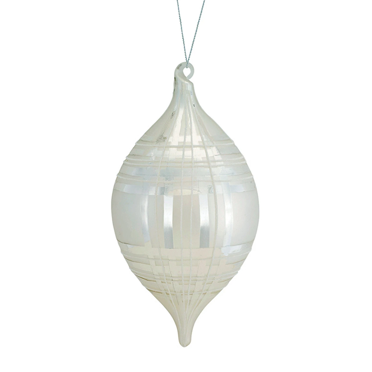 Melrose 10.5" White And Silver Plaid Glass Finial Christmas Ornament 3 Melrose 10.5" White And Silver Plaid Glass Finial Christmas Ornament