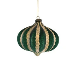 Melrose 6.75" Green And Gold Glass Christmas Onion Ornament - 33879556