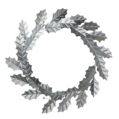 Melrose Silver Galvanized Holly Leaf And Berry Artificial Christmas Wreath - 18-Inch, Unlit
